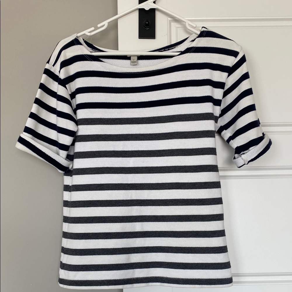J. Crew Navy and White Short Sleeve Shirt